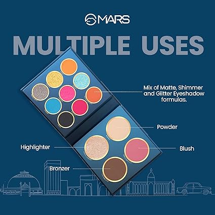 MARS The City Paradise Makeup Kit | Highly Pigmented and Blendable | 9 Eyeshadow Palette with 1 Highlighter, Blusher, Bronzer & Compact Powder-Mumbai