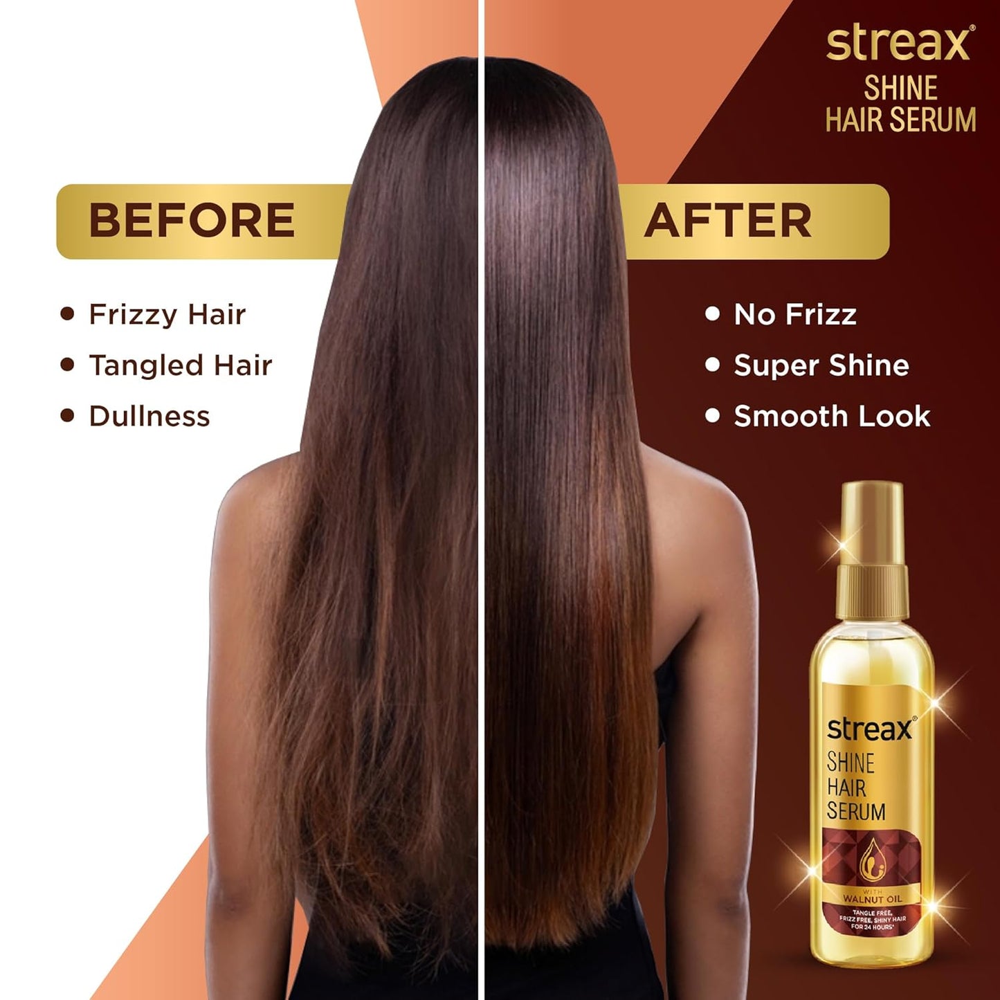 Streax Hair Serum 115ml, Hair serum for Dry & Frizzy Hair, for Women & Men, for Curly Hair, Wavy Hair, Straight Hair, Silk & Shine Vitalised with Walnut Oil