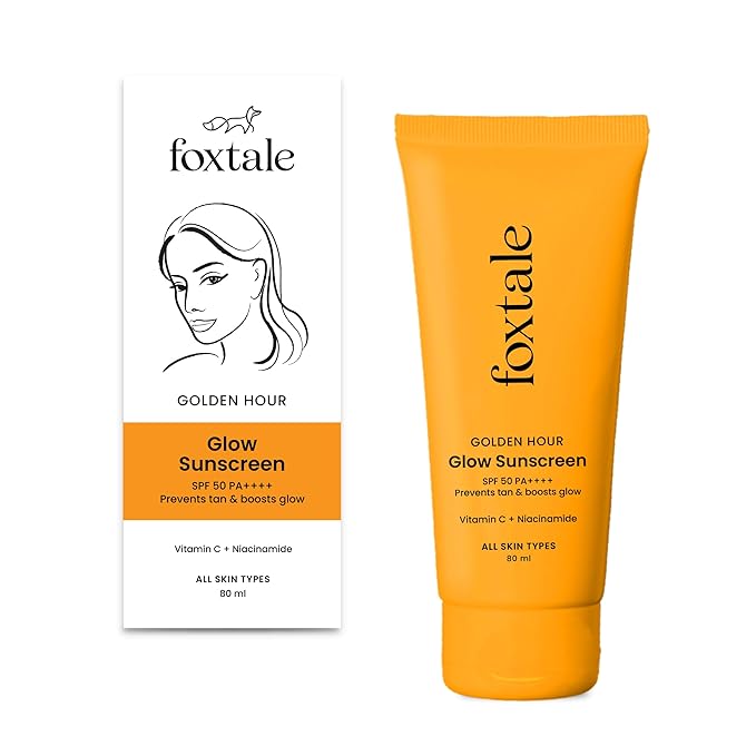 Foxtale SPF 50 Vitamin C & Niacinamide Glow Sunscreen with PA++++ | Lightweight, Fast Absorbing | UVA & UVB Filters | Prevents Tanning, No White Cast | Non-Greasy