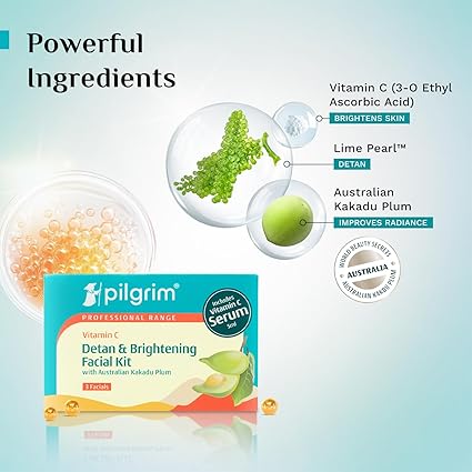 Pilgrim Vitamin C Detan & Brightening Facial Kit with Australian Kakadu Plum | Reduces Tan, Smoothens & Brightens Skin