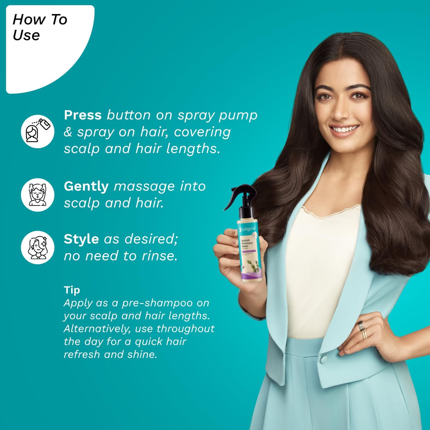 Pilgrim Spanish Rosemary Water Spray With Biotin for Hair Growth 100ml | Hair Spray for Regrowth