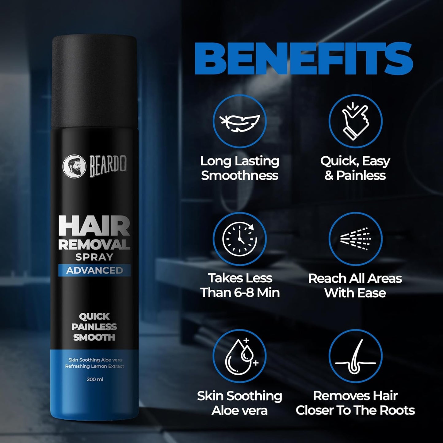 Beardo Hair Removal Spray for Men – Painless |Aloe Vera & Lemon | Gentle on Skin | No Burning or Itching | Brightening De-Tan Formula