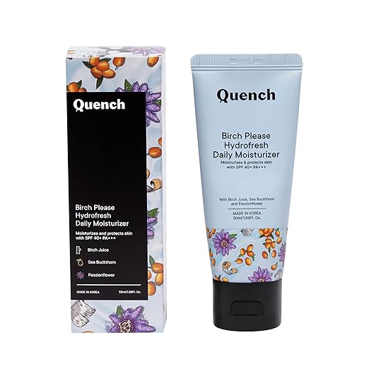 QUENCH Birch Please Hydro Fresh Daily Moisturizer with SPF 40+ PA+++ | 2-in1 Moisturizer & Sunscreen| Hydrates & Protects Skin with Birch Juice & Sea Buckthorn| Made in Korea, 50ml