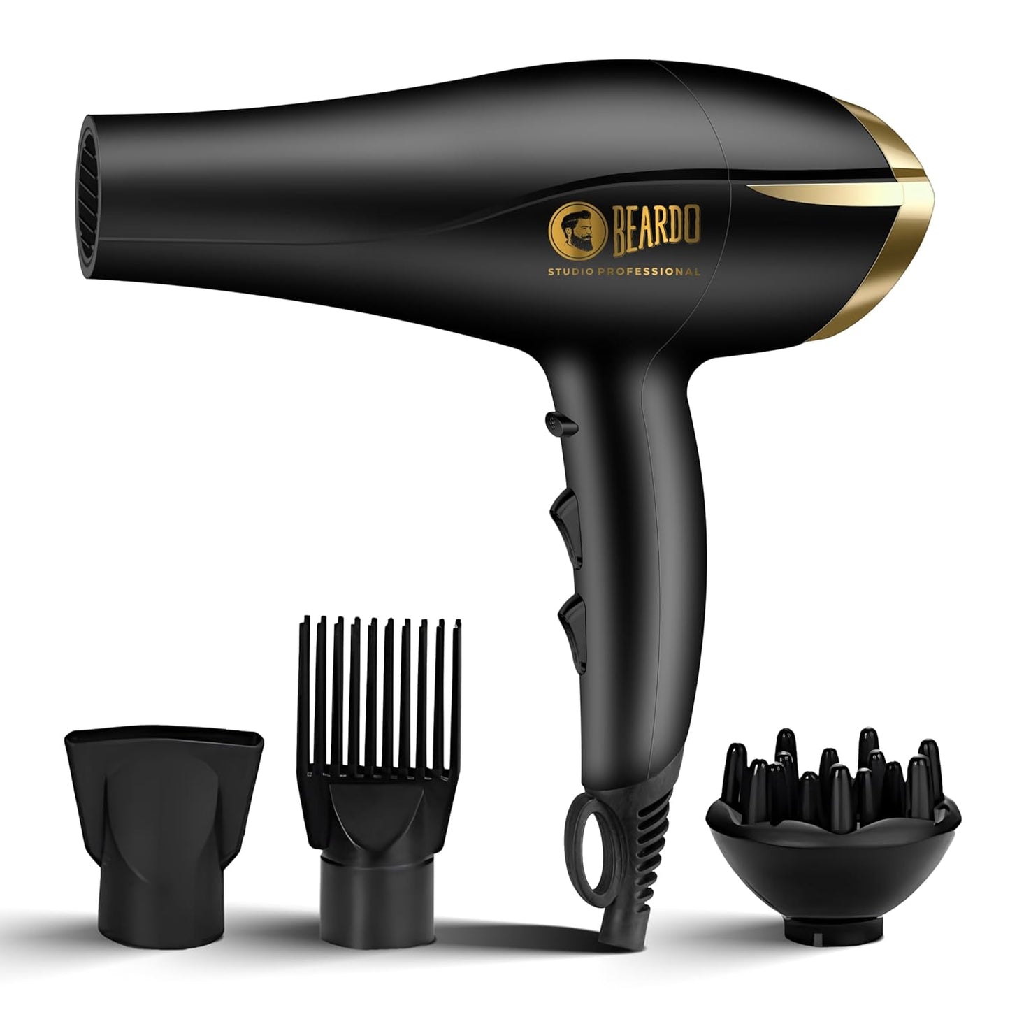 Beardo Studio Professional Tornado Hair Dryer with 2000 Watts Power | AC Motor, Concentrator, Diffuser, 2 Speeds, 3 Temperature Settings & Cool Shot feature