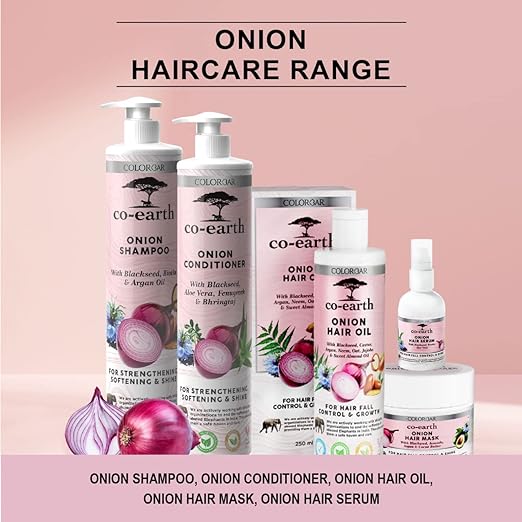 Colorbar Co-Earth Onion Shampoo 300ml I Enriched with Red Onion Seed & Argan Oil, and Blackseed Extract I Promotes healthy, shiny and voluminous hair