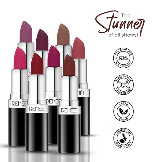 RENEE Stunner Matte Lipstick - Big Bang 4gm| Intense Color Pay Off, Full Coverage Long Lasting Weightless Velvety Formula with One Swipe Application| Enriched with Vitamin E & Hyaluronic Acid
