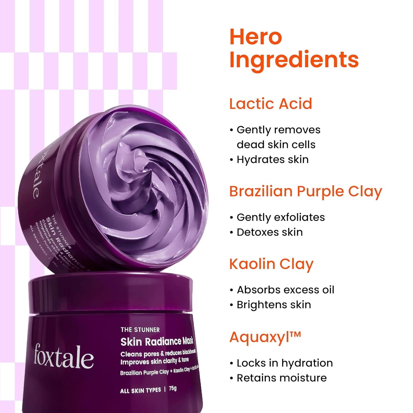 Foxtale De-Tan Face Mask for Glowing Skin| Clay Mask with Lactic Acid for Tan Removal, Reduction in Blackheads, Instant Brightening