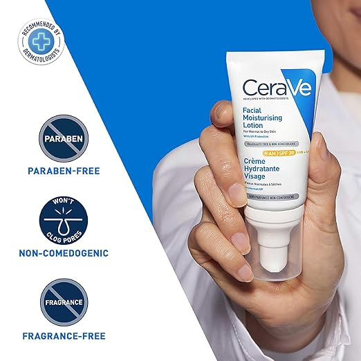 CeraVe AM Facial Moisturizing Lotion For Normal to Dry Skin (52ml) - Broad Spectrum SPF 30 Sunscreen, Non-Comedogenic, Paraben-Free And Fragrance-Free Lotion