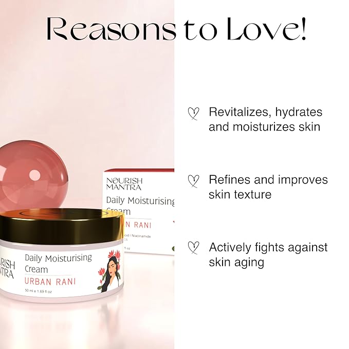 Nourish Mantra Urban Rani Daily Moisturizing Cream/With Hyaluronic Acid, Niacinamide & Sea Buckthorn/for All Skin Types/Hydrates, Nourishes & Improves Skin Texture 50ml