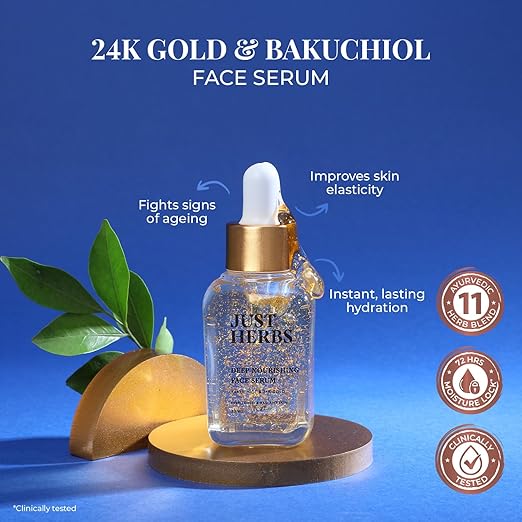 Just Herbs 24K Gold Bakuchiol Face Serum for Fights Signs of Ageing 30ml