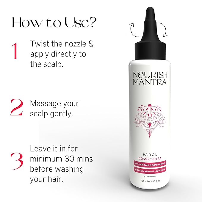 Nourish Mantra Cosmic Sutra Hair Oil-100 ml | For Women & Men | With Vitamin E, Gotu Kola & Argan Oil | Hair Fall Control | Free of Sulphates, and Chemicals | For All Hair Types.