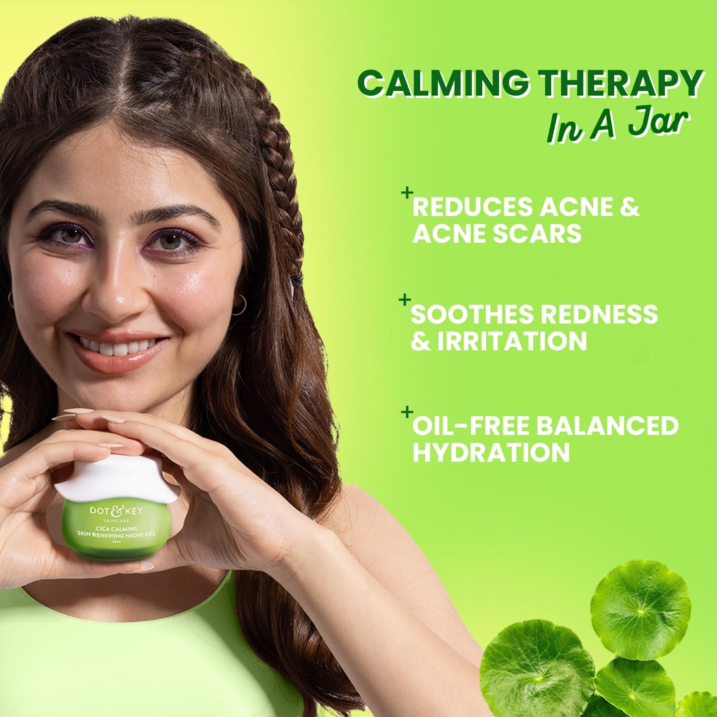 Dot & Key CICA Calming Skin Renewing Night Gel For Oily, Acne Prone And Sensitive Skin Night Cream with Niacinamide, Green Tea & Hyaluronic, Fades Blemishes & Dark Spots 60ml