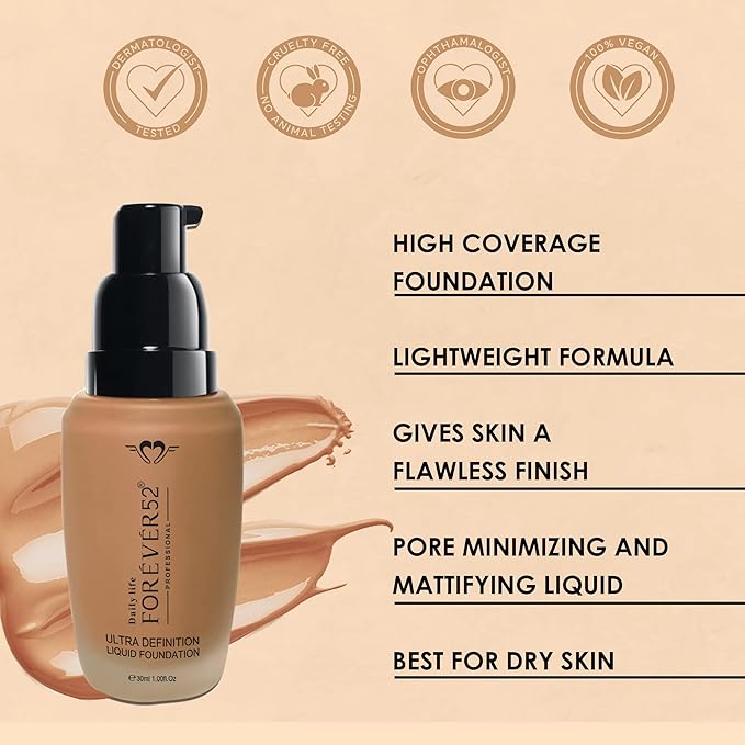 Daily Life Forever52 Ultra Definition Liquid Foundation Pore-Minimizing & Mattifying, Anti-Aging, Cream Pie,30m