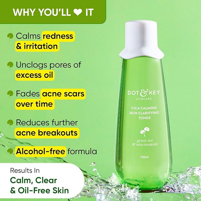 Dot & Key Cica Calming Skin Clarifying Toner with Green Tea & Niacinamide | Toner for Acne Prone Skin | Niacinamide Toner For Acne, Oily & Sensitive Skin 150ml