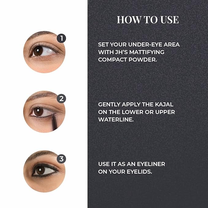 Just Herbs Retractable 2 in 1 Herbal Eyeliner + Kajal with Almond Oil & Vitamin E, 11 Hour Stay, Singlestroke, Smudgeproof & Fadeproof - Black 0.3g