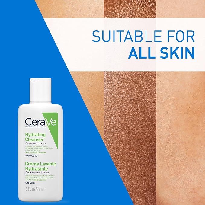 CeraVe Hydrating Cleanser For Normal To Dry Skin (88ml) - Non-Foaming Face Wash with Hyaluronic Acid And Ceramides | Non-Comedogenic, Non-Irritating