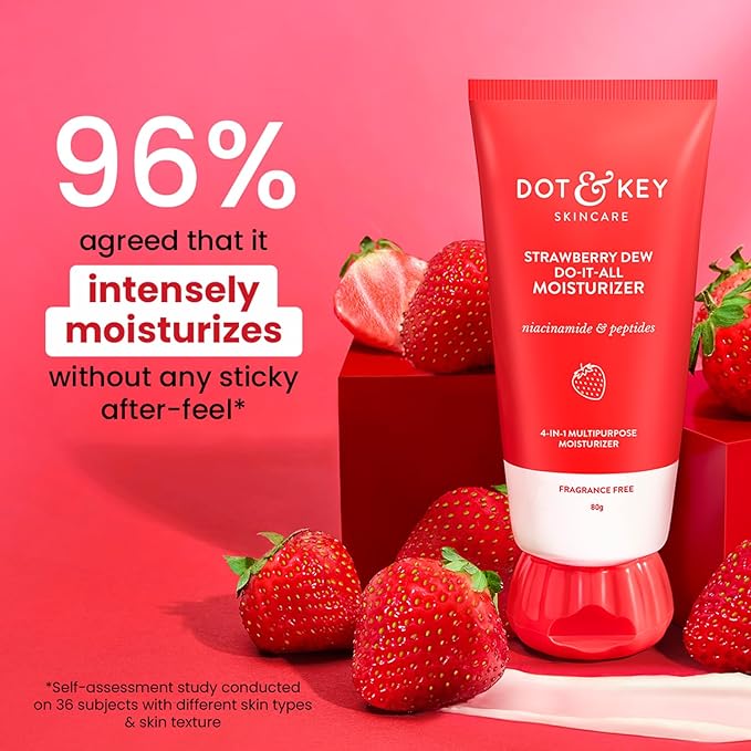 Dot & Key Strawberry Brightening Moisturizer, Niacinamide, Peptides & Hyaluronic Acid, Non-sticky, Brightens Skin, Intense Moisturization | Non-Comedogenic & Fragrance Free, Lightweight 80g