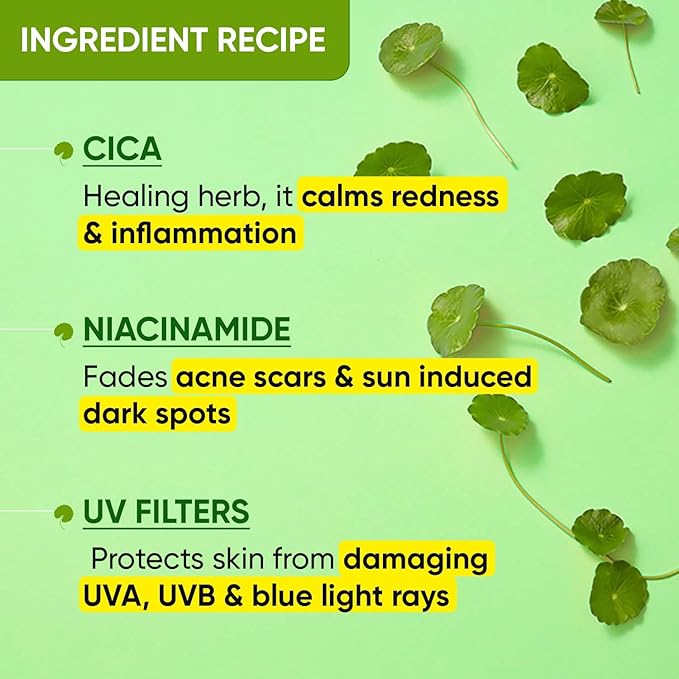 Dot & Key CICA Calming Mattifying Sunscreen SPF 50 PA++++ | For Oily Acne Prone & Sensitive Skin | UVA/UVB Protection | No White Cast, Ultra Light, Fragrance Free & Quick Absorbing | 50g