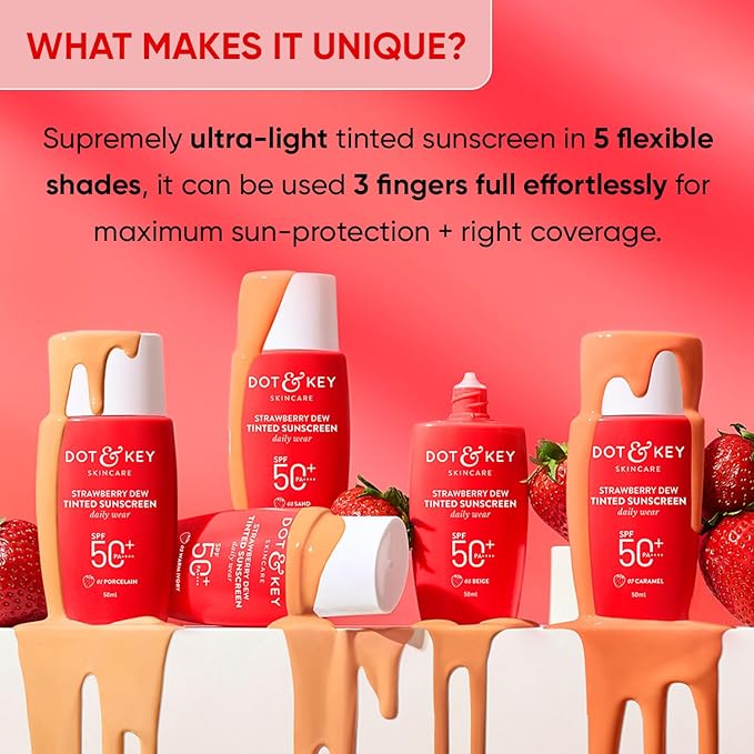 Dot & Key Strawberry Dew Tinted Sunscreen SPF 50+ Pa++++ - 01 Porcelain | Protection Against UA/UB | Broad Spectrum, Water & Sweat resistant | For All Skin Types | 50ml