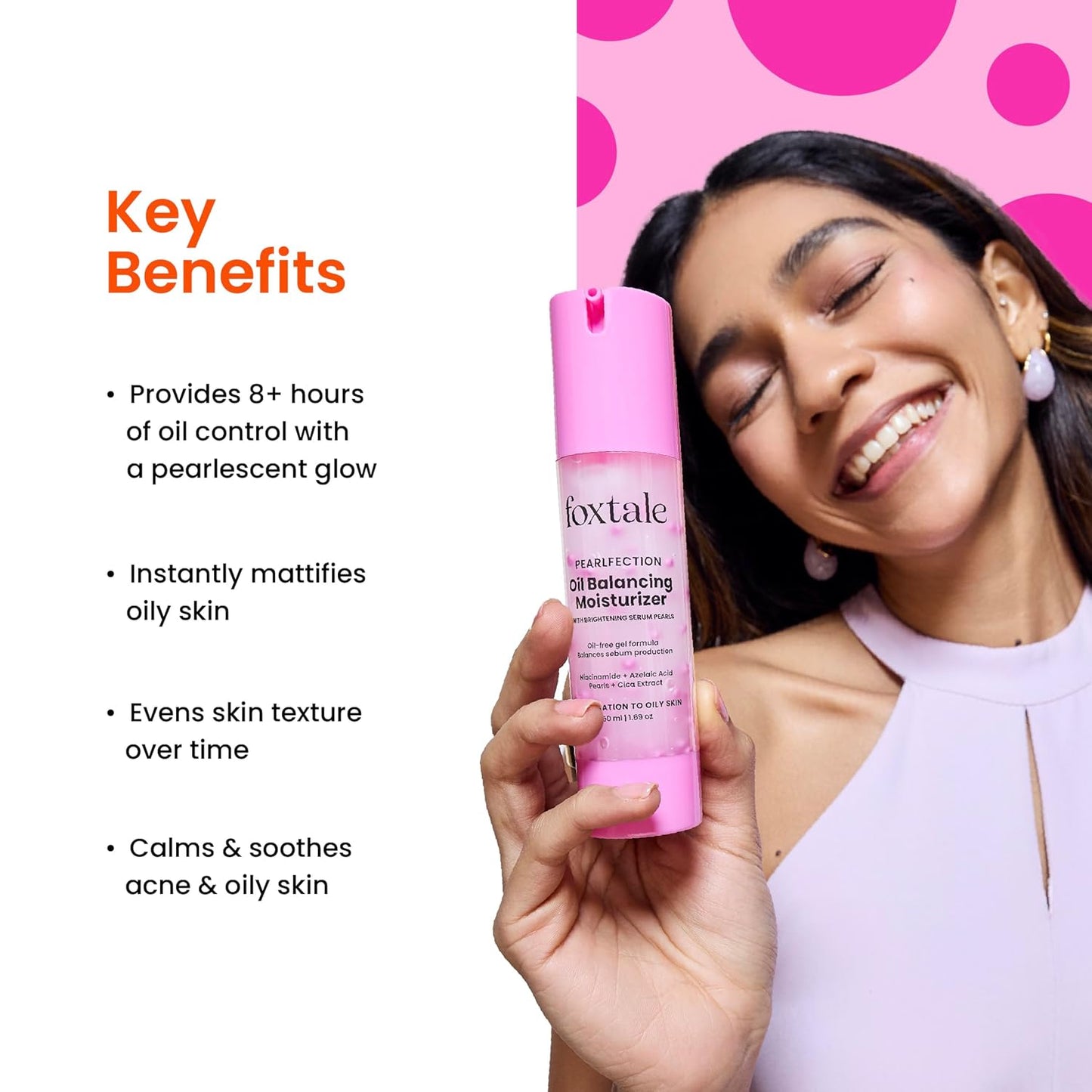 Foxtale Oil-Balancing Gel Moisturizer with Niacinamide, Azelaic Acid Pearls & Cica, 8+ Hours Shine-Free Hydration, Oil-free, Lightweight, Balances Sebum Production, For Oily & Acne-Prone skin