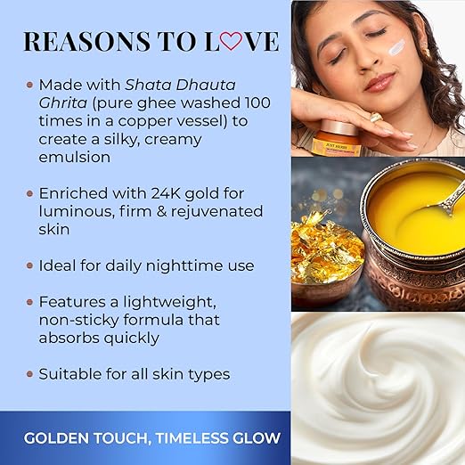 Just Herbs 24K Gold with Pure Ghee Deep Nourish Night Cream for Anti Ageing 50gm