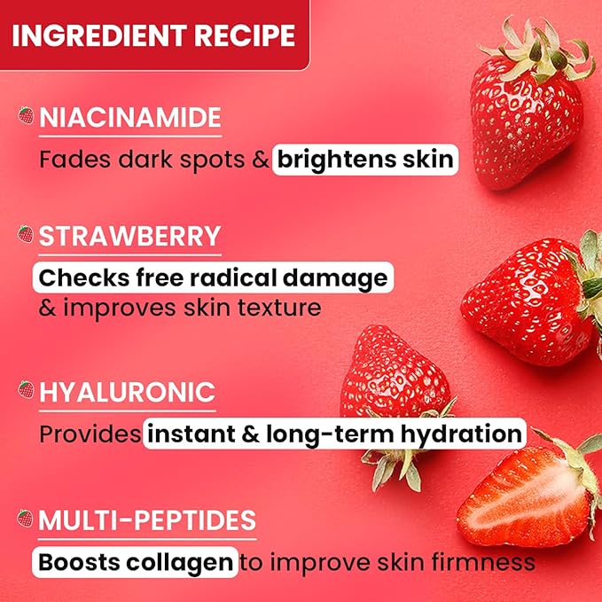 Dot & Key Strawberry Brightening Moisturizer, Niacinamide, Peptides & Hyaluronic Acid, Non-sticky, Brightens Skin, Intense Moisturization | Non-Comedogenic & Fragrance Free, Lightweight 80g