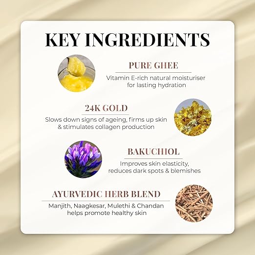 Just Herbs 24K Gold with Pure Ghee Souffle Day Cream for Deep Nourish Moisturising Anti Ageing 50gm