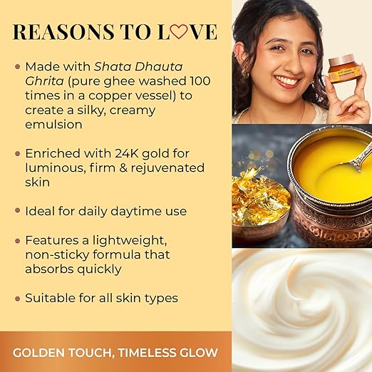 Just Herbs 24K Gold with Pure Ghee Souffle Day Cream for Deep Nourish Moisturising Anti Ageing 50gm