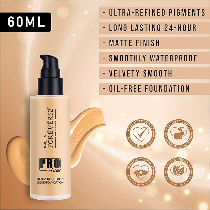 Daily Life Forever52 Pro Artist Ultra Definition Liquid Foundation (Peanut - 010, 60ml) | Waterproof, Long-lasting Matte Finish, Full Coverage