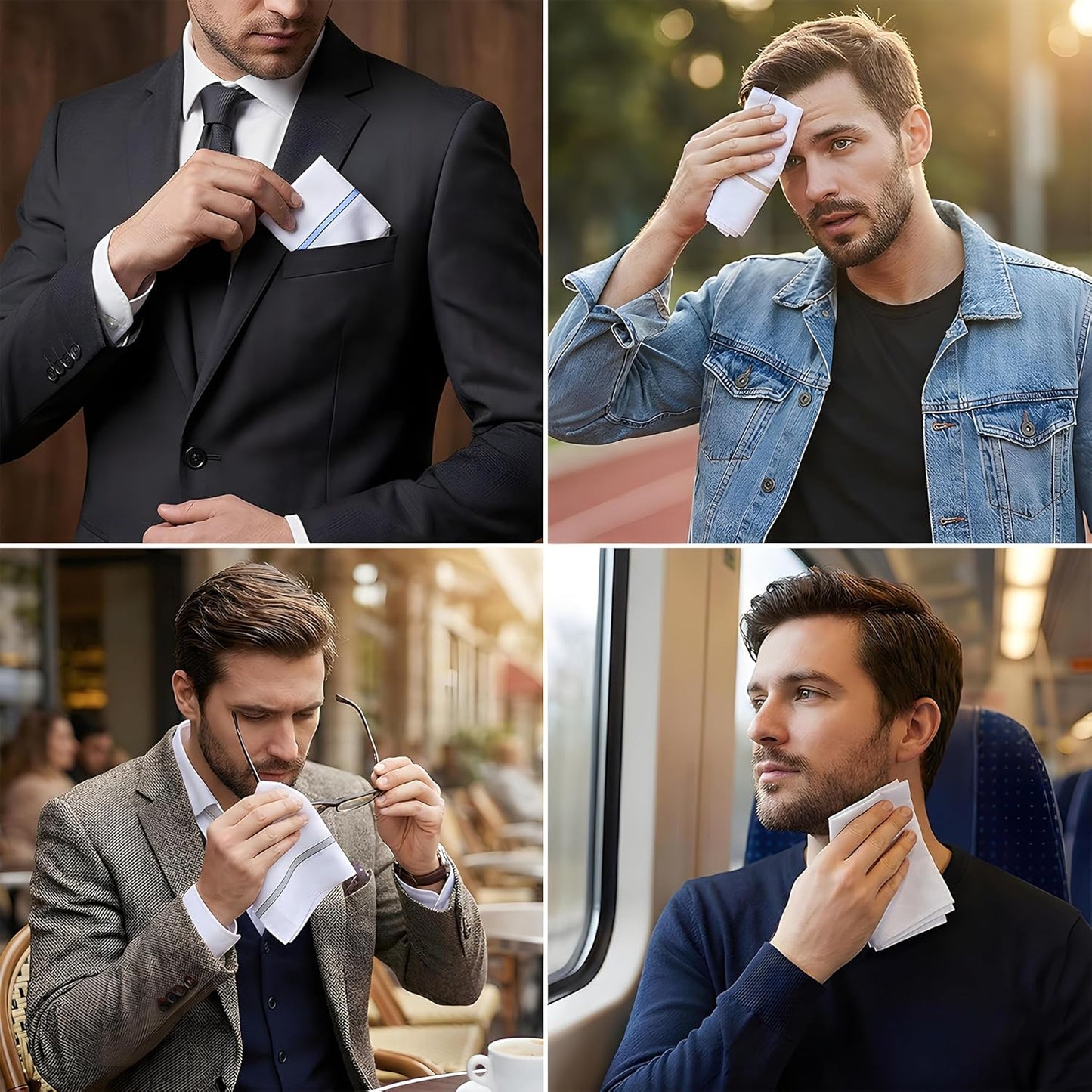 Cotton 12 Piece Men's Handkerchief Set - White
