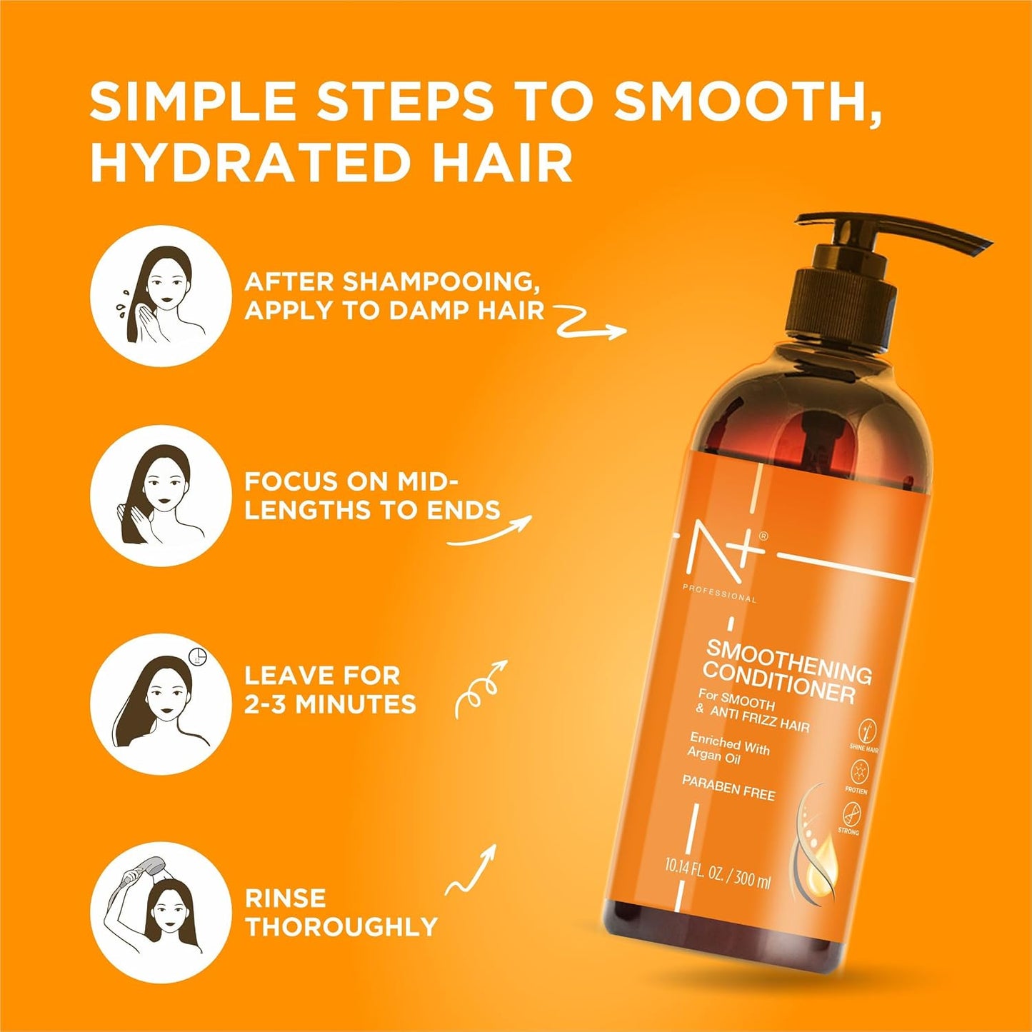 N PLUS Professional Smoothening Conditioner, For Smooth & Anti Frizz Hair, Enriched with Argan Oil, Paraben Free