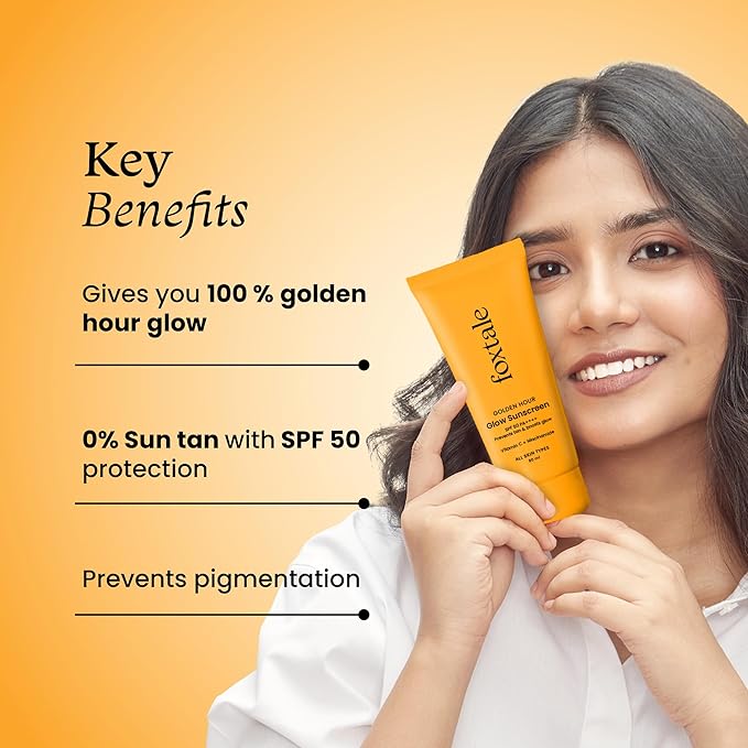 Foxtale SPF 50 Vitamin C & Niacinamide Glow Sunscreen with PA++++ | Lightweight, Fast Absorbing | UVA & UVB Filters | Prevents Tanning, No White Cast | Non-Greasy