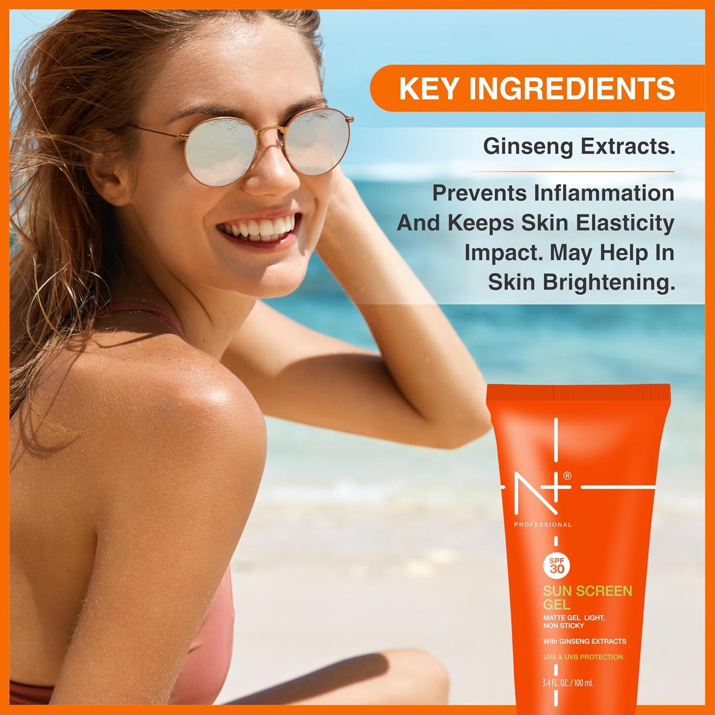 N Plus Professional Sun Screen Gel SPF 30, Matte Gel UVA & UVB Protection 100gm