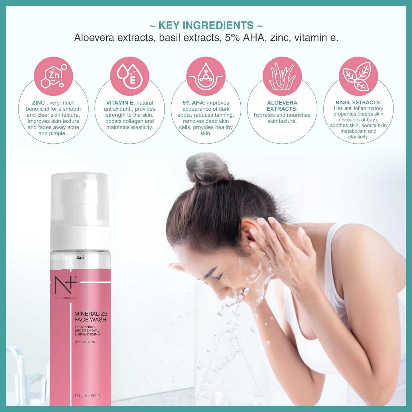 N Plus Professional Mineralise Facewash, For Tanning, Spot Removal & Brightening, with 5% AHA