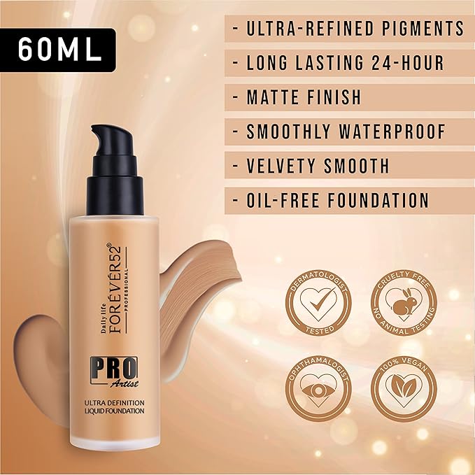 Daily Life Forever52 Glossy Daily Life Pro Artist Ultra Definition Long Lasting Waterproof Full Coverage Liquid Foundation, Matte Finish,60 Ml, Honey - 007