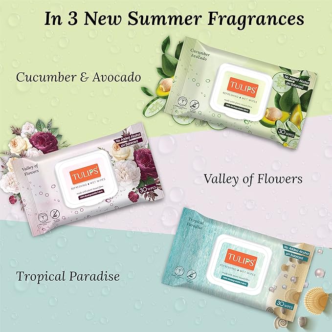 Tulips Refreshing/Makeup Remover Wet Wipes plant based fibre wipes LID Pack