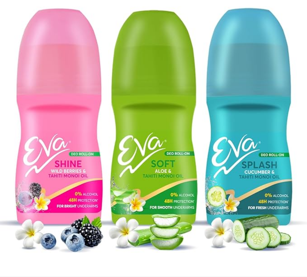 Eva Underarm Roll on Deodorant | For Bright, Fresh & Smooth Underarms| with Wild Berries, Aloe & Cucumber flavor | Alcohol & Aluminium Free | For Women (25ml