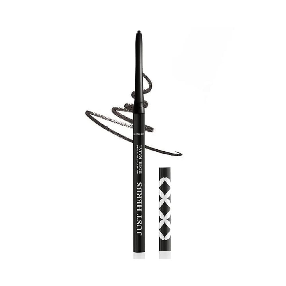 Just Herbs Retractable 2 in 1 Herbal Eyeliner + Kajal with Almond Oil & Vitamin E, 11 Hour Stay, Singlestroke, Smudgeproof & Fadeproof - Black 0.3g