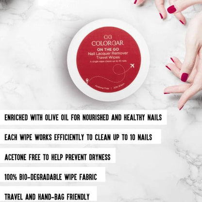 Colorbar On The Go Nail Lacquer Remover Wipes - Sunshine Rose (30 Wipes)
