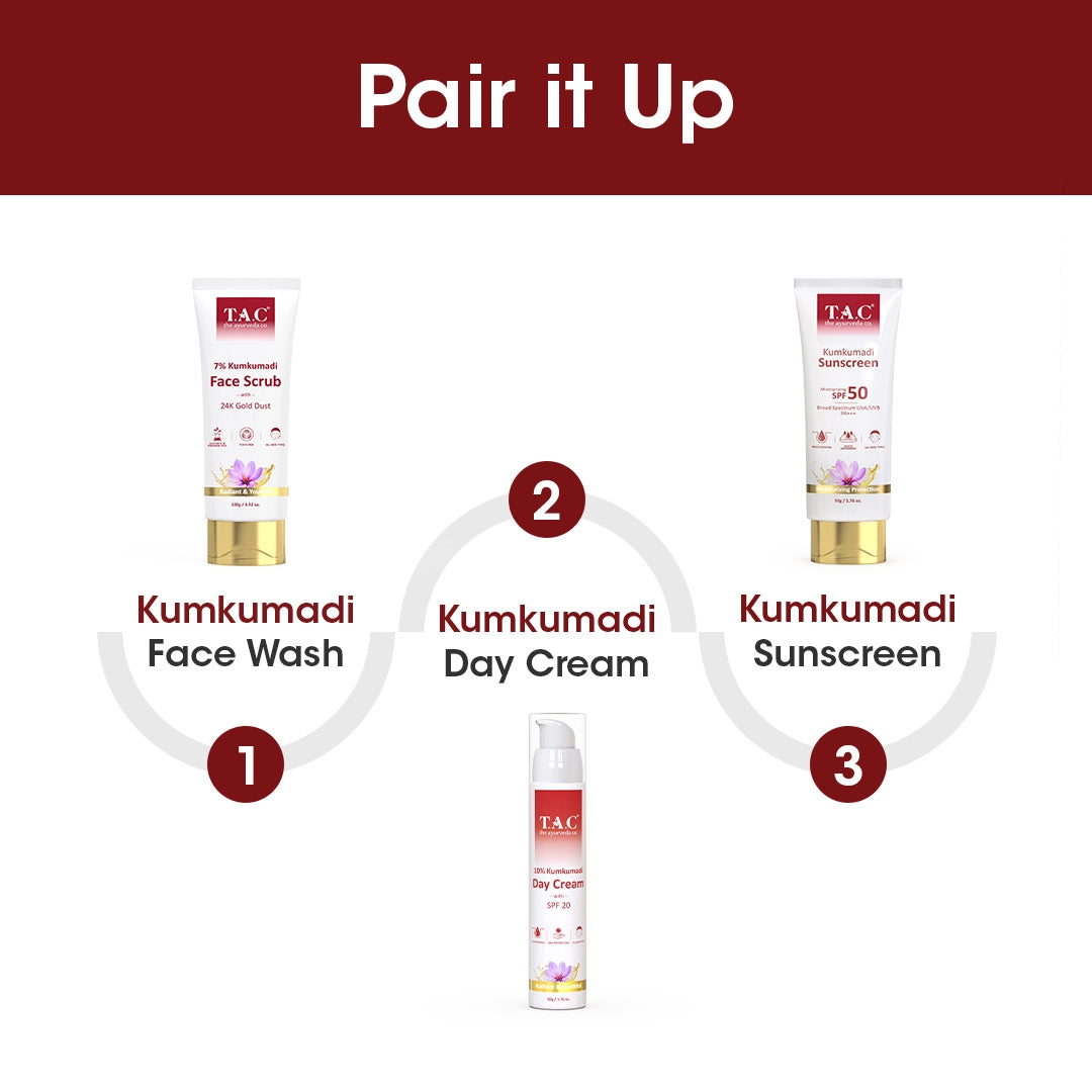 T.A.C - The Ayurveda Co. Kumkumadi Sunscreen SPF 50 with UVA/UVB PA+++ | Sun Protection| All Skin Type - 50g