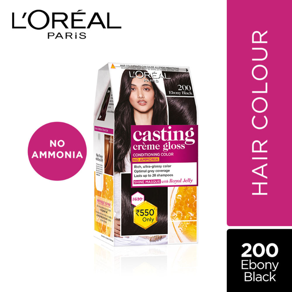 L'Oreal Paris Casting Creme Gloss Hair Color - 200 Ebony Black (87.5gm+72ml))