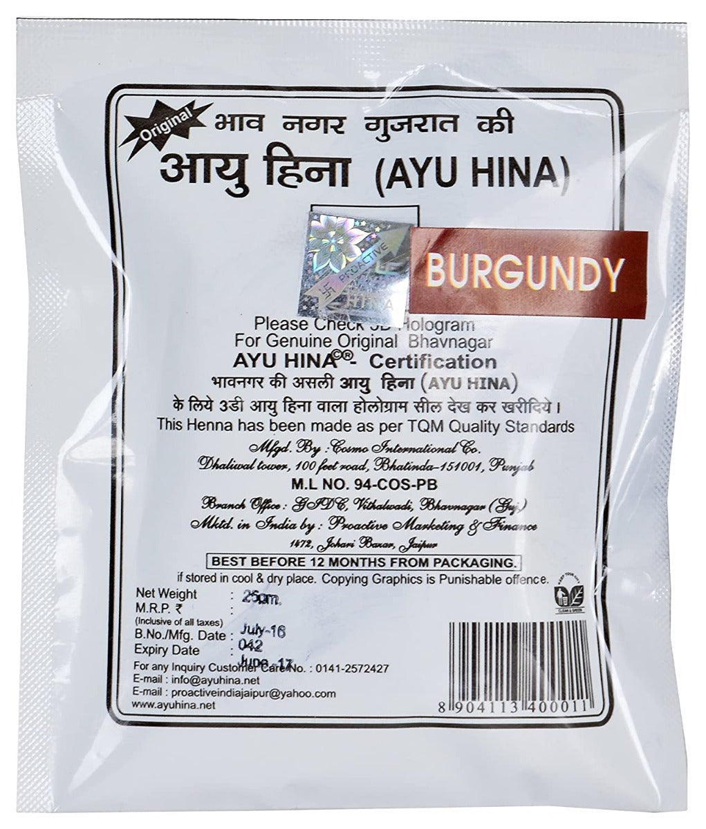 Ayu Hina Henna, Burgundy, 25 g