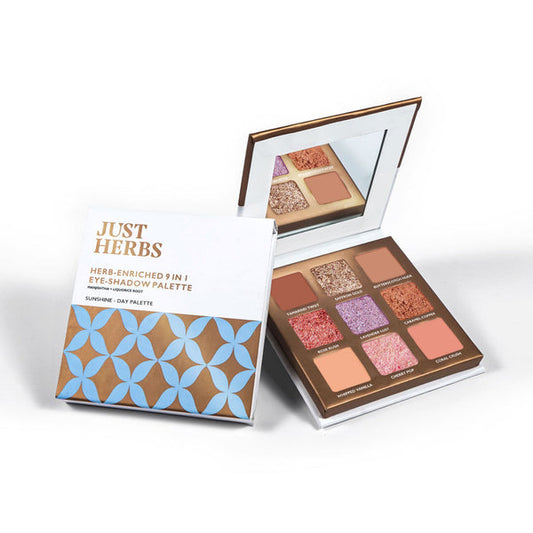 Just Herbs Herb-Enriched 9 In 1 Eye Shadow Palette - Long Wearing, Easily To Blend, 9 g Sunshine - Day Palette
