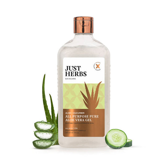 Just Hearbs Aloe Vera Gel | Aloe + Cucumber | Reduces Puffiness | 300 ml