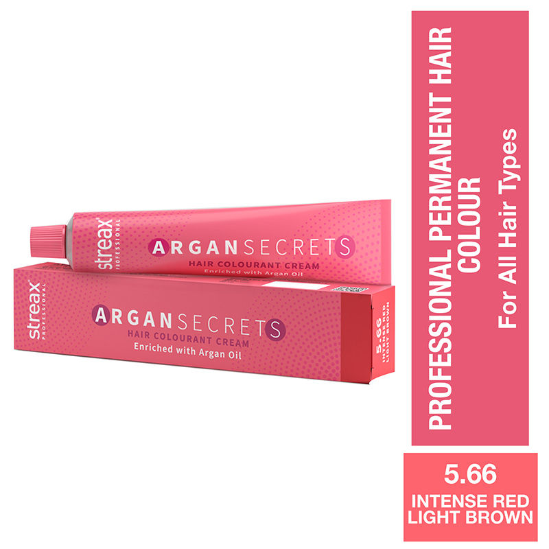 Streax Professional Argan Secrets Hair Colourant Cream - Intense Red Light Brown 5.66 (60gm)