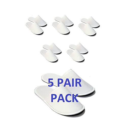 5 Pairs Fabric Packed Disposable Hotel Slippers for Airbnb Spa Salon Party Wedding Guests - Fits up to Adult US Men Size 10 & Women Size 11, White