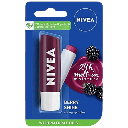 NIVEA Lip Balm, Blackberry Shine, 24h Moisture With Natural Oils, Ruby Red Shine & Berry Aroma, 4.8 g