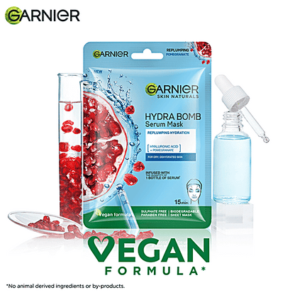 Garnier Skin Naturals Hydra Bomb Face Serum Sheet Mask - Hyaluronic Acid & Pomegranate, 28 g