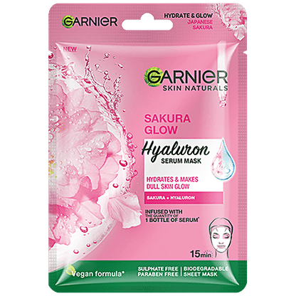 Garnier Sakura White Face Serum Sheet Mask - Hydrates & Brightens The Skin, 28 g