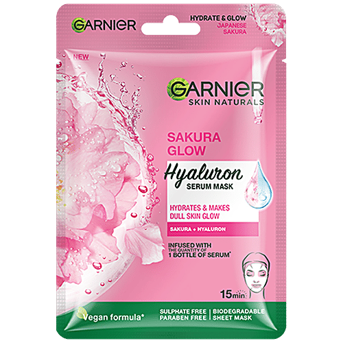 Garnier Sakura White Face Serum Sheet Mask - Hydrates & Brightens The Skin, 28 g